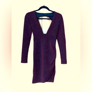 Shimmery red neck long sleeve mini dress size S